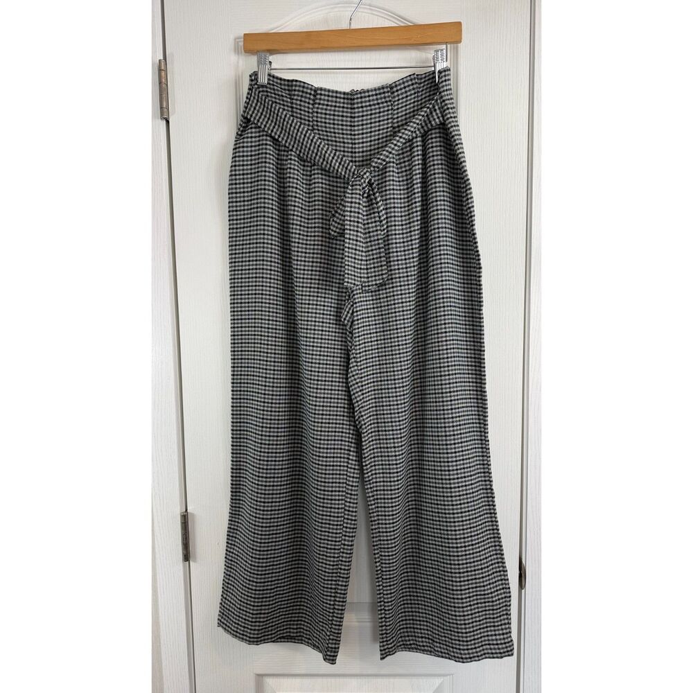 Bebop Juniors High Rise Wide Leg Pants Black Gray Plaid Polyester Rayon Size 9